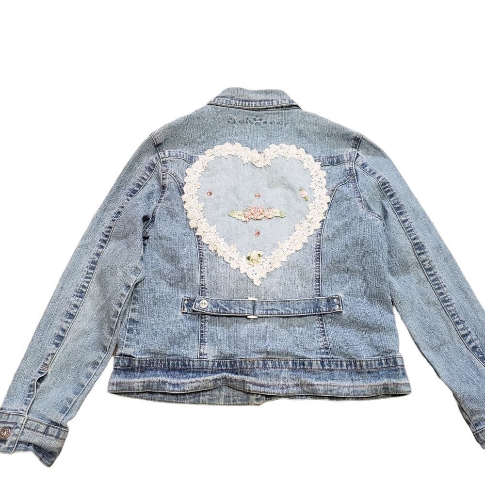 Arizona Jean Co. Heart Embellished Denim Jacket LARGE
